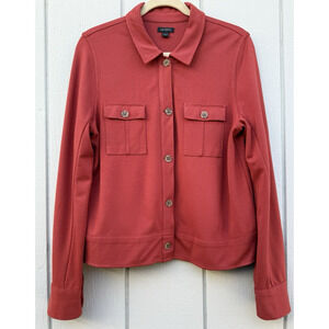 J.Jill Wearever Boxy Button Super Soft Boho Shacket Jacket Sz M Burnt Orange EUC